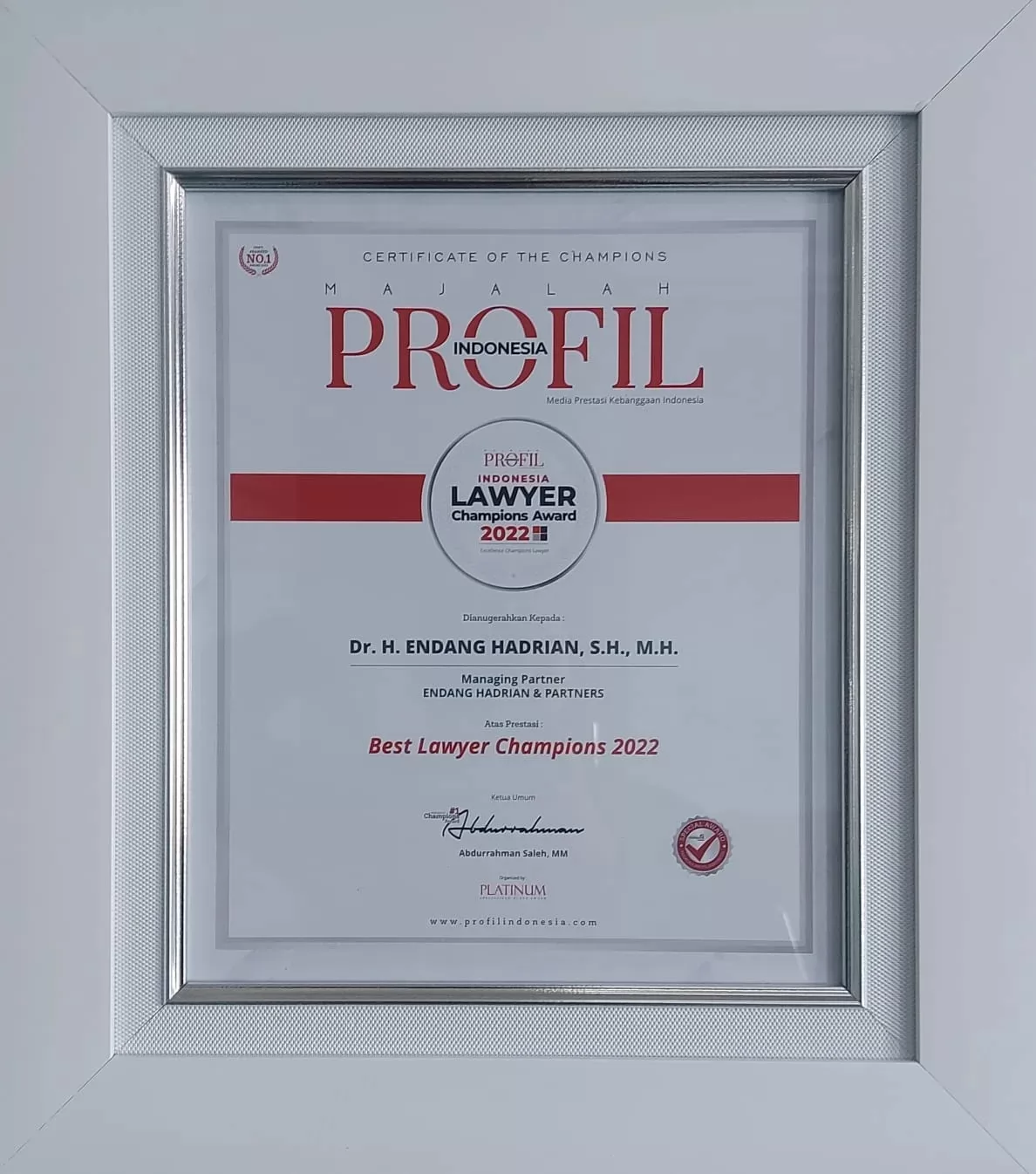 Award of Dr. Endang Hadrian, S.H., M.H.